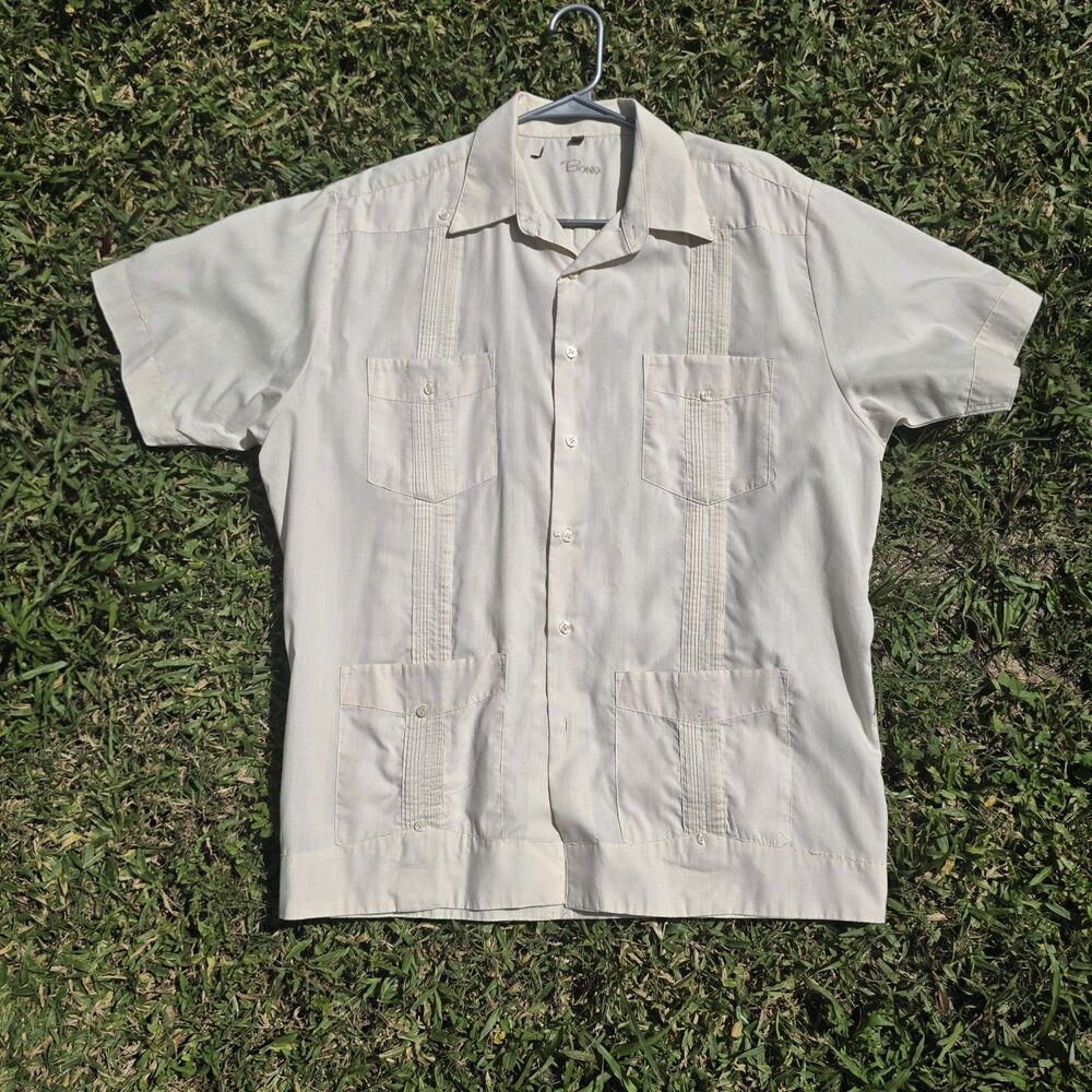 Bohio Guayabara Yellow Four Pocket Shirt Large Beach Carribean Summer Tropics